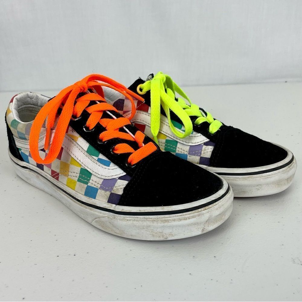 Vans Old Skool Low Shoes Mens 4 Women’s 5.5 721356 Checkered Rainbow